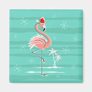 Christmas Flamingo Stripe magnet square