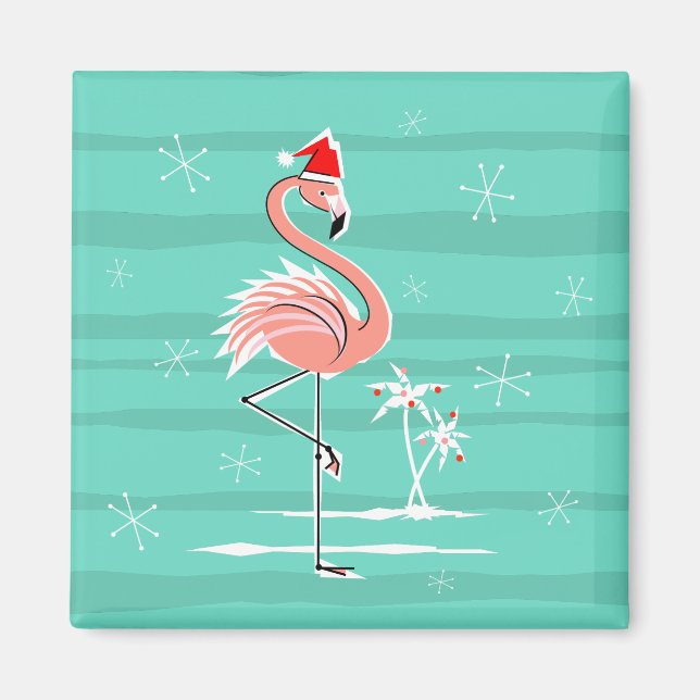 Christmas Flamingo Stripe magnet square (Front)