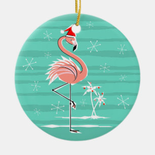 Christmas Flamingo Stripe ornament round