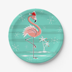 Christmas Flamingo Stripe paper plate