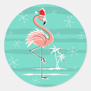 Christmas Flamingo Stripe sticker round
