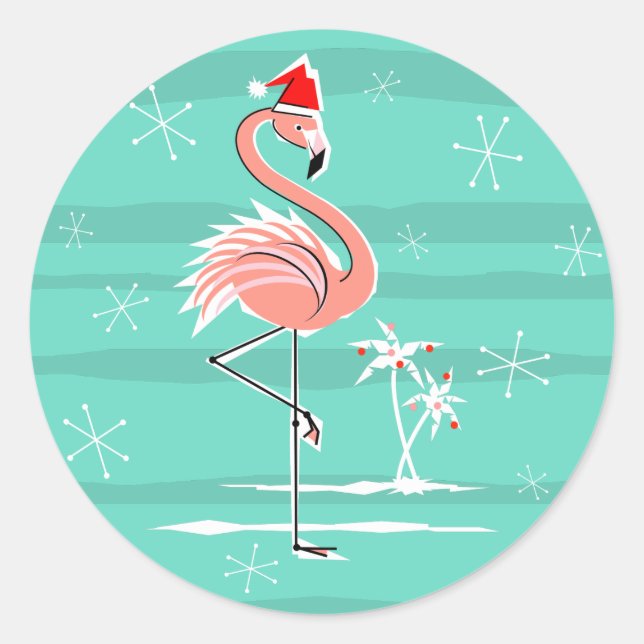 Christmas Flamingo Stripe sticker round (Front)