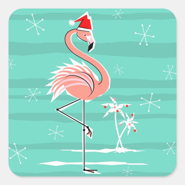 Christmas Flamingo Stripe sticker square (Front)