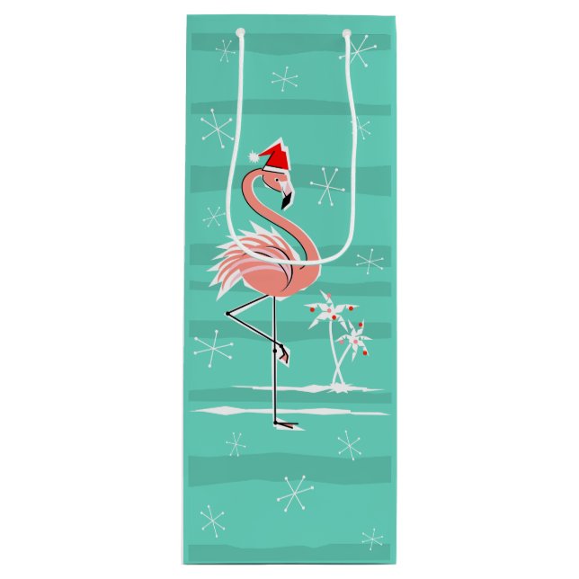 Christmas Flamingo Stripe wine gift bag (Front)