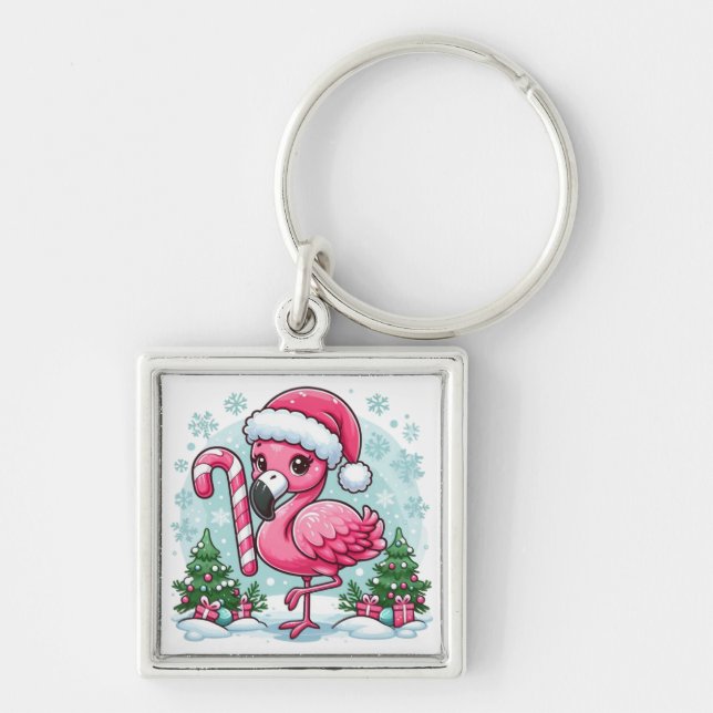 Christmas Flamingo Sublimation Clipart-10424 Key Ring (Front)