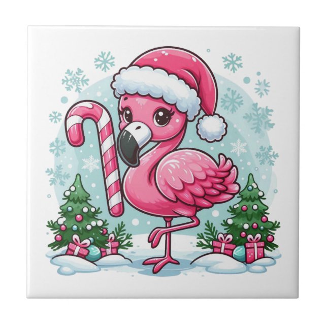 Christmas Flamingo Sublimation Clipart  Ceramic Tile (Front)