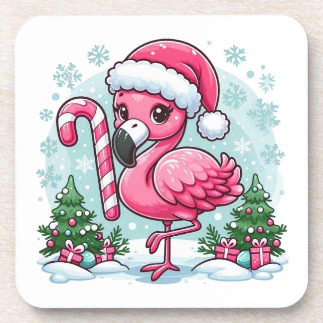 Christmas Flamingo Sublimation Clipart  Coaster (Front)