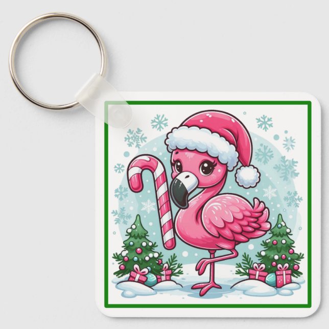 Christmas Flamingo Sublimation Clipart  Key Ring (Front)
