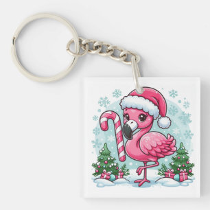 Christmas Flamingo Sublimation Clipart  Key Ring
