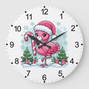 Christmas Flamingo Sublimation Clipart Large Clock