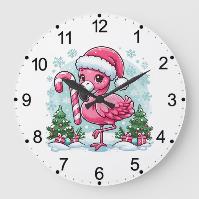 Christmas Flamingo Sublimation Clipart  Large Clock (Front)
