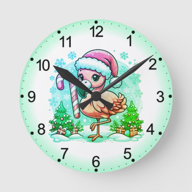 Christmas Flamingo Sublimation Clipart  Round Clock (Front)