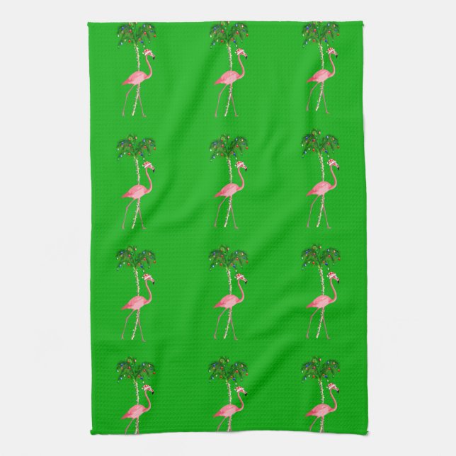 Christmas Flamingo Tea Towel (Vertical)