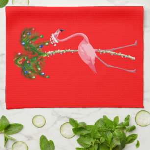 Christmas Flamingo Tea Towel