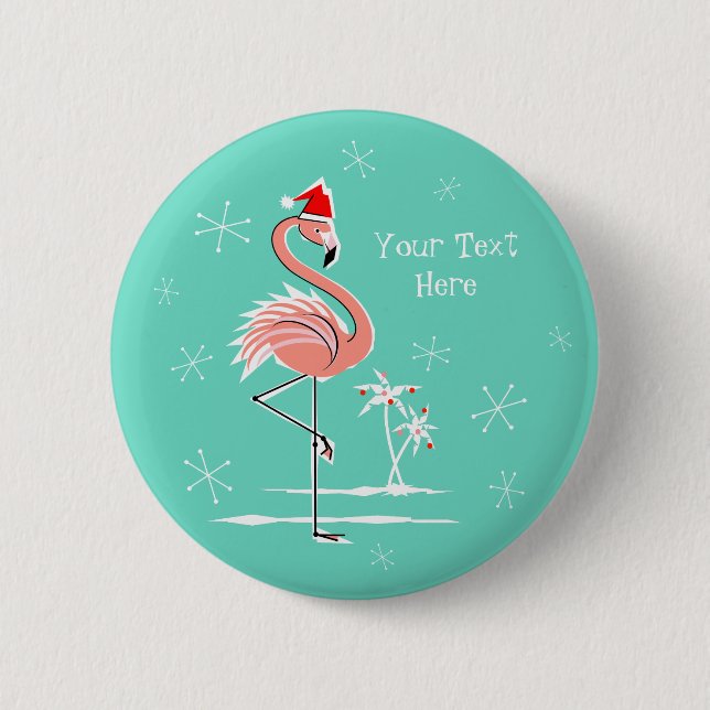Christmas Flamingo Text button round (Front)