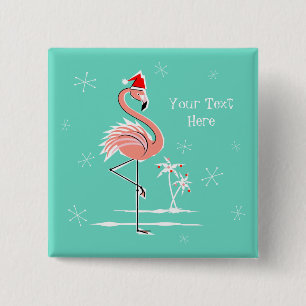 Christmas Flamingo Text button square