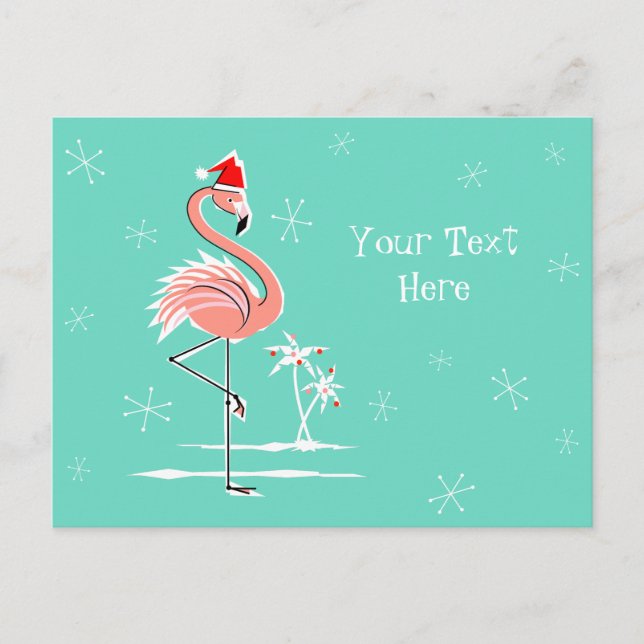 Christmas Flamingo Text horizontal Holiday Postcard (Front)