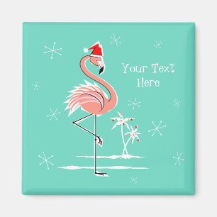 Christmas Flamingo Text magnet square