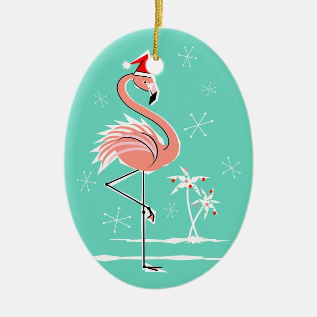 Christmas Flamingo Text ornament oval (Front)