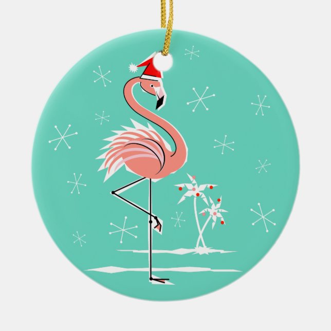 Christmas Flamingo Text ornament round (Front)