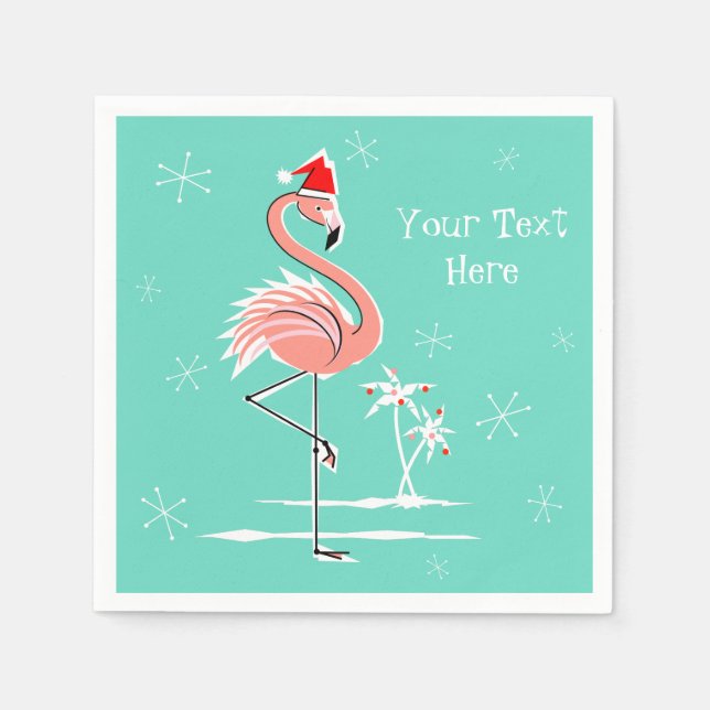 Christmas Flamingo Text paper napkin (Front)