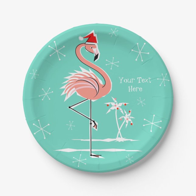 Christmas Flamingo Text paper plate (Front)