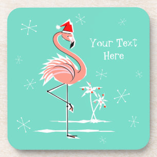 Christmas Flamingo Text plastic Coaster