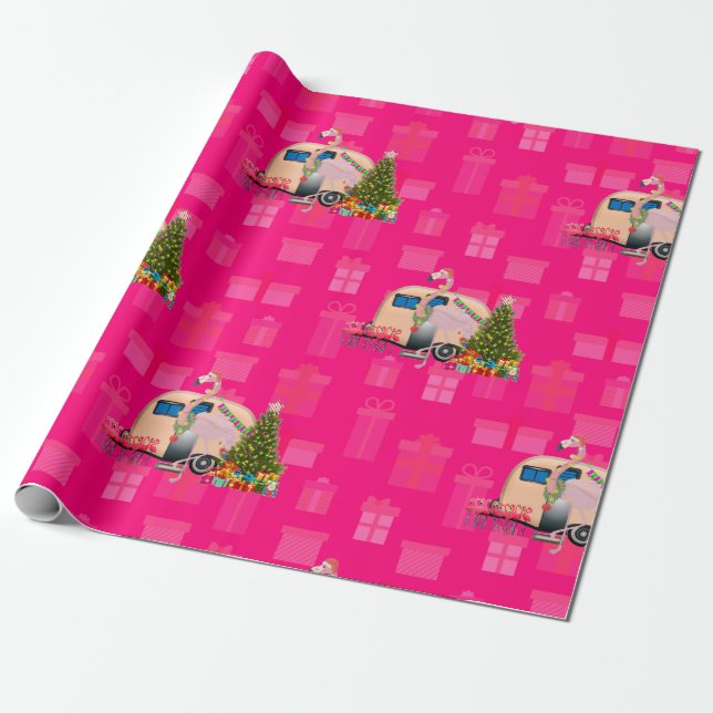 christmas flamingo trailer wrapping paper (Unrolled)