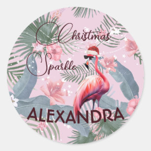Christmas Flamingo Tropical Personal  Classic Round Sticker
