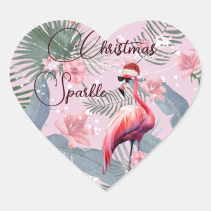 Christmas Flamingo Tropical Personal  Heart Sticker