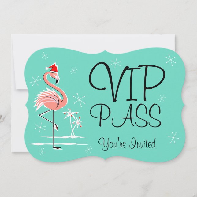 Christmas Flamingo 'VIP PASS' invitation bracket (Front)