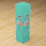 Christmas Flamingo wine gift box<br><div class="desc">Stylish design with a retro touch featuring a festive pink flamingos wearing red Santa hats,  stars and palm trees decorated with baubles set against an aqua background. A customisable design for you to personalise with your own text,  images and ideas. An original digital art image created by Quirky Chic.</div>