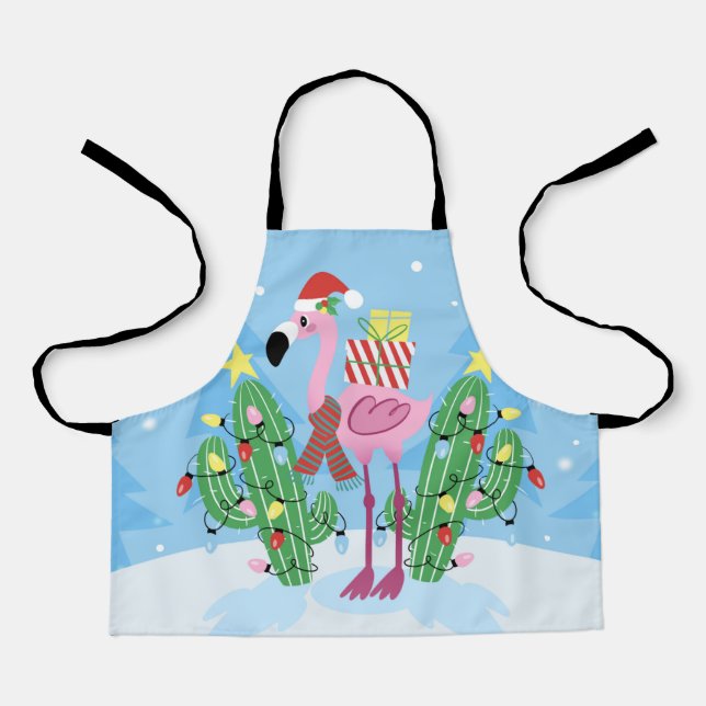Christmas Flamingo with Cactus Apron (Front)