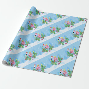 Christmas Flamingo with Cactus Wrapping Paper