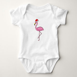 Christmas Flamingo with Santa Hat Baby Bodysuit