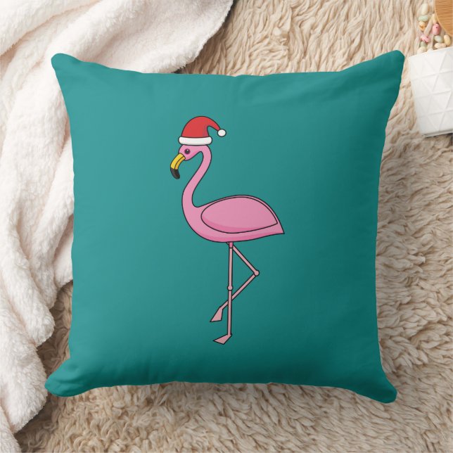 Christmas Flamingo with Santa Hat Cushion (Blanket)