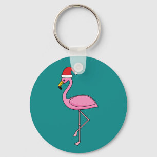 Christmas Flamingo with Santa Hat Key Ring