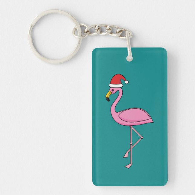 Christmas Flamingo with Santa Hat Key Ring (Front)