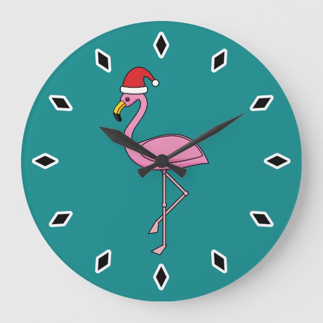 Christmas Flamingo with Santa Hat Large Clock (Front)
