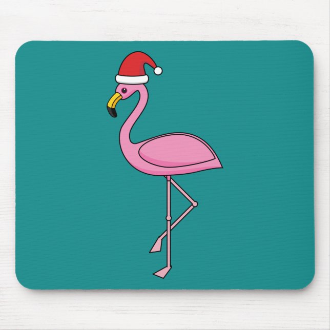 Christmas Flamingo with Santa Hat Mouse Pad (Front)