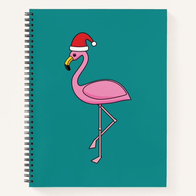 Christmas Flamingo with Santa Hat Notebook (Front)