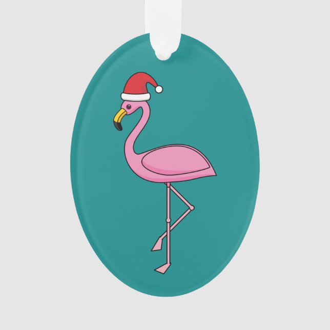 Christmas Flamingo with Santa Hat Ornament (Front)