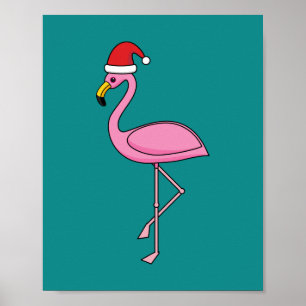 Christmas Flamingo with Santa Hat Poster