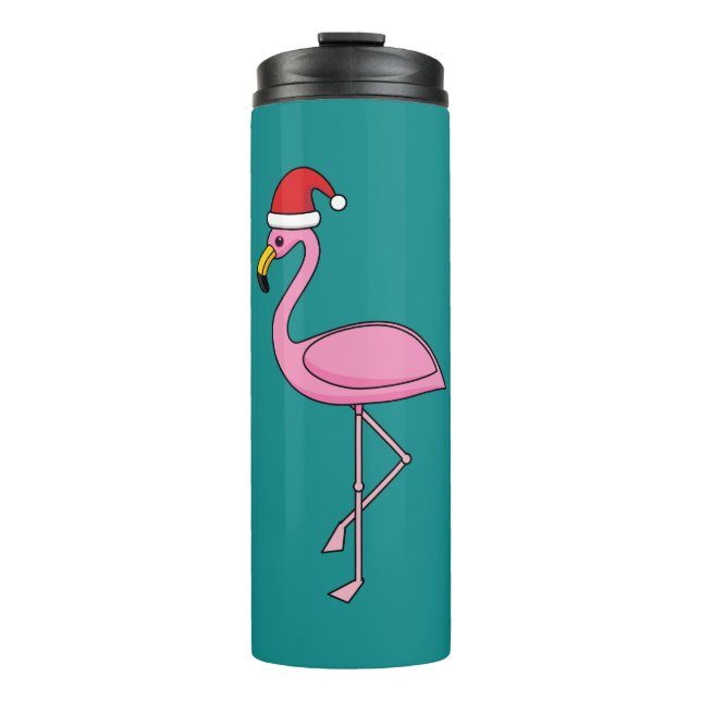 Christmas Flamingo with Santa Hat Thermal Tumbler (Front)