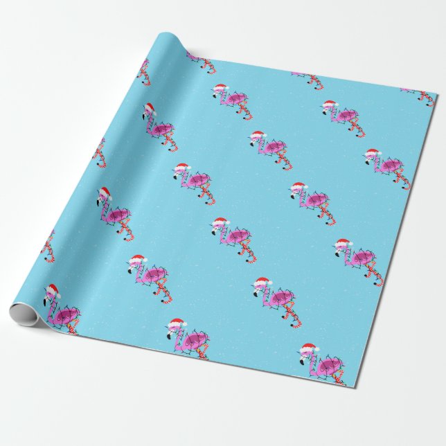 Christmas Flamingo Wrapping Paper (Unrolled)