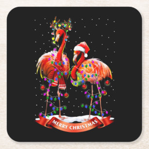 Christmas Flamingos Classic Square Paper Coaster