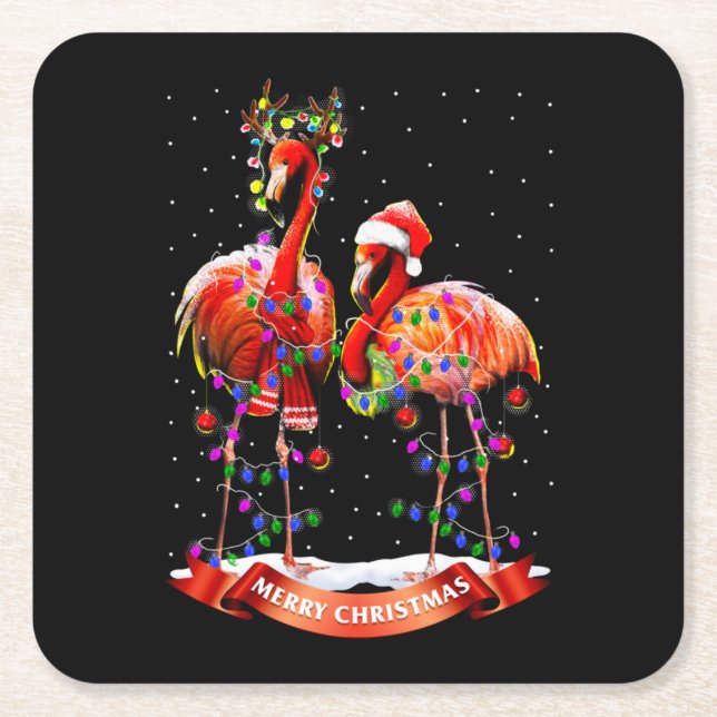 Christmas Flamingos Classic Square Paper Coaster (Front)