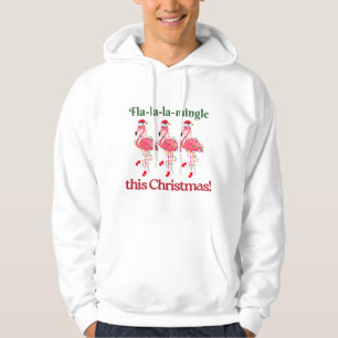 Christmas Flamingos in Santa Hats Festive Lights Hoodie