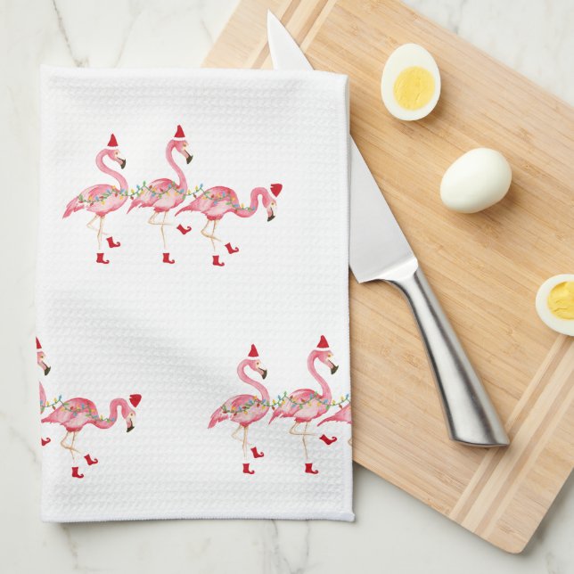 Christmas flamingos kitchen towel (Quarter Fold)