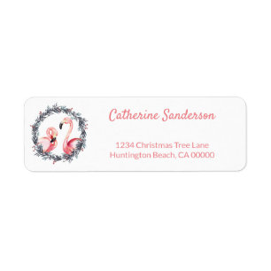 Christmas flamingos Pink Return Address Label